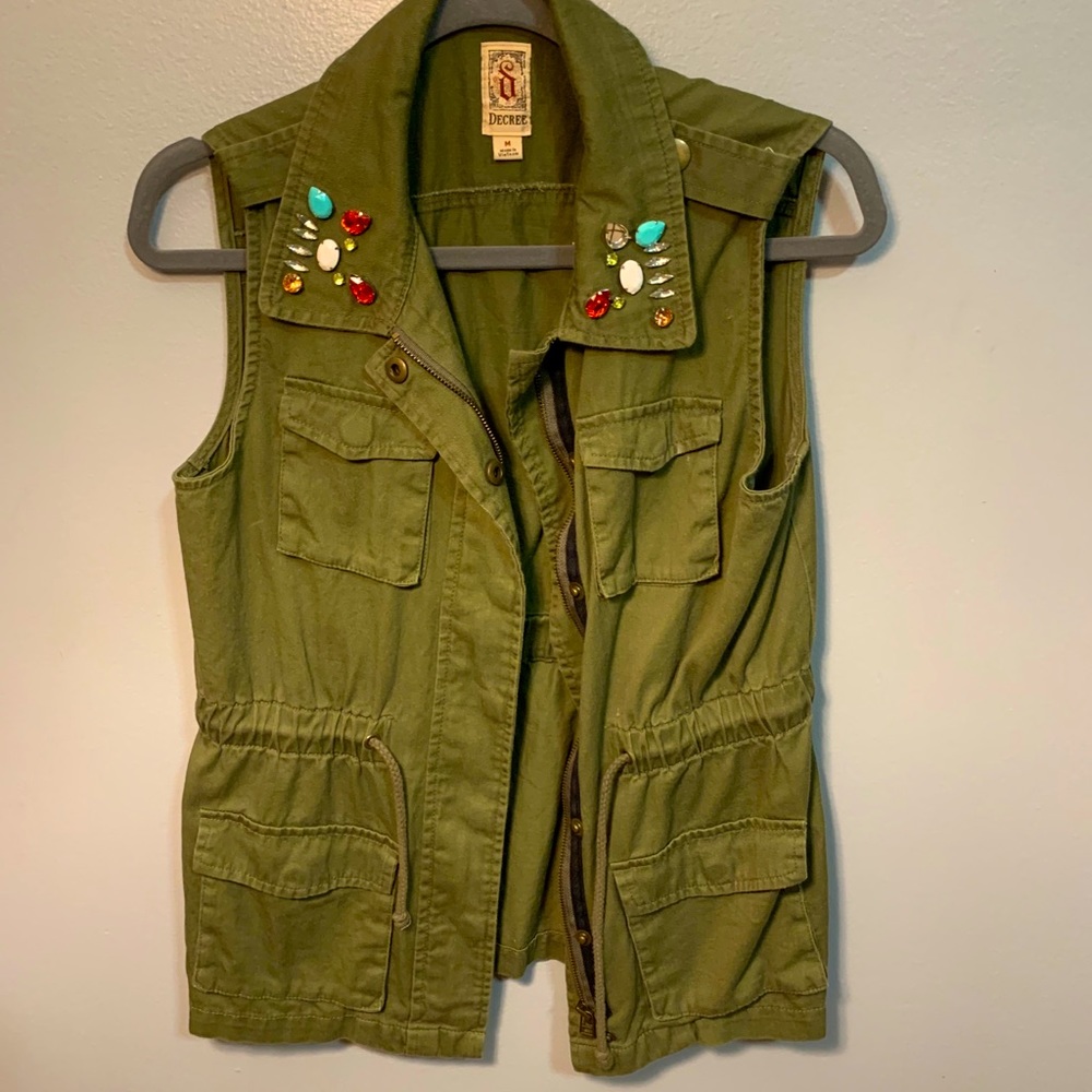 Khaki army green vest with gems